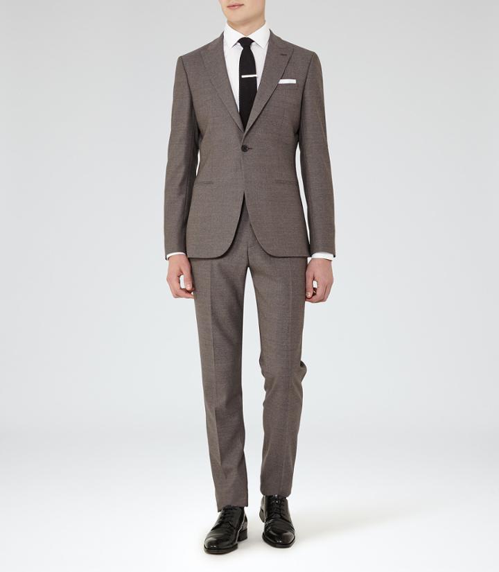 Reiss Venables - Mens Wool Peak Lapel Suit In Brown, Size 36
