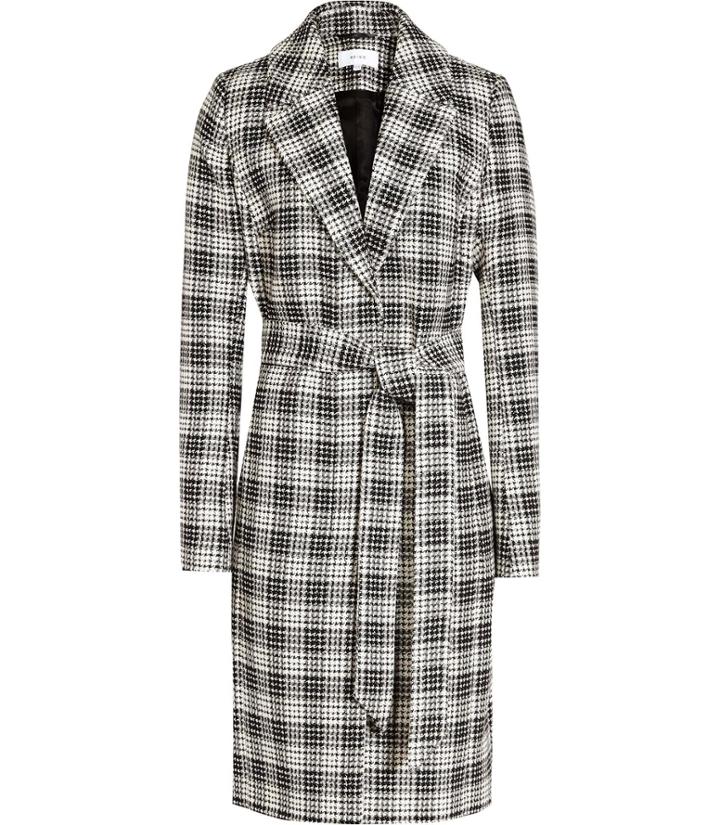 Reiss Rowan - Womens Textured Checked Coat In Black, Size 4