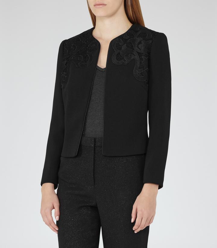 Reiss Arie - Womens Lace-panel Jacket In Black, Size 4