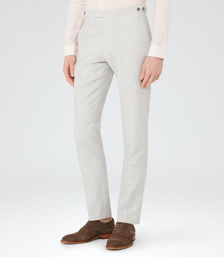 Reiss Rumble T - Wool And Linen Trousers In Grey, Mens, Size 28