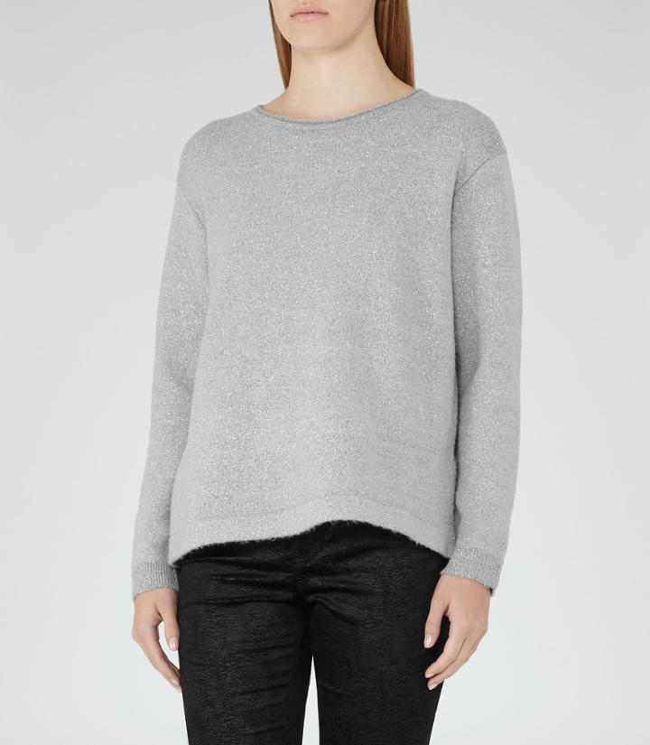 Reiss Lizzie - Womens Metallic Jumper In Grey, Size Xs