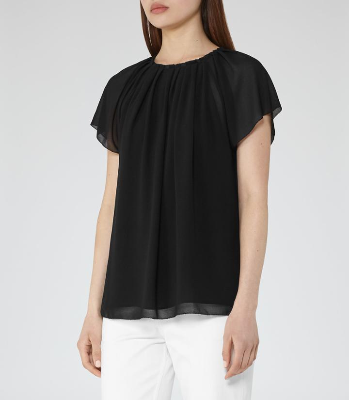 Reiss Bondell - Gathered Short-sleeved Top In Black, Womens, Size 0