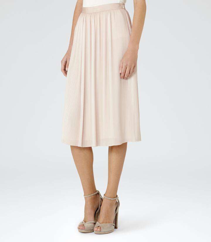 Reiss Adalie - Womens Plisse Midi Skirt In Pink, Size 4