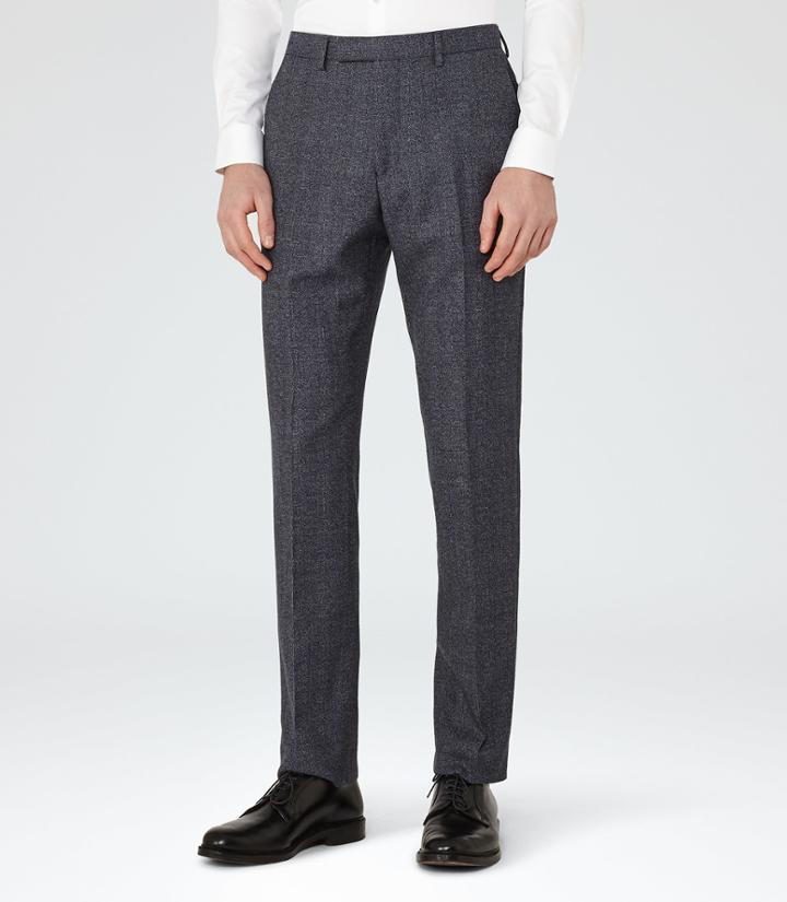 Reiss Host T - Mottled Wool Trousers In Blue, Mens, Size 28