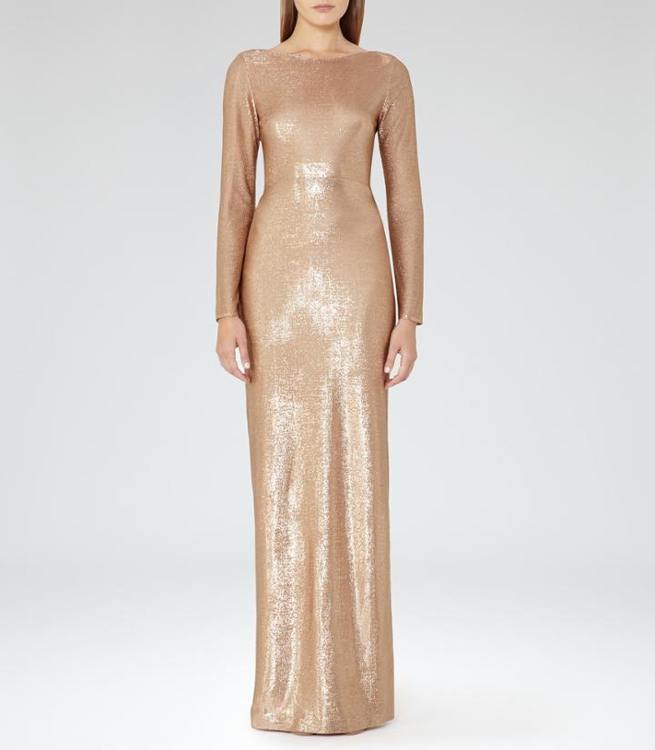 Reiss Orion - Womens Metallic Maxi Dress In Red, Size 6