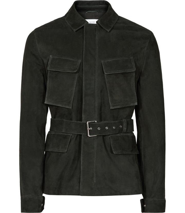 Reiss Universe - Mens Suede Belted Jacket In Green, Size M