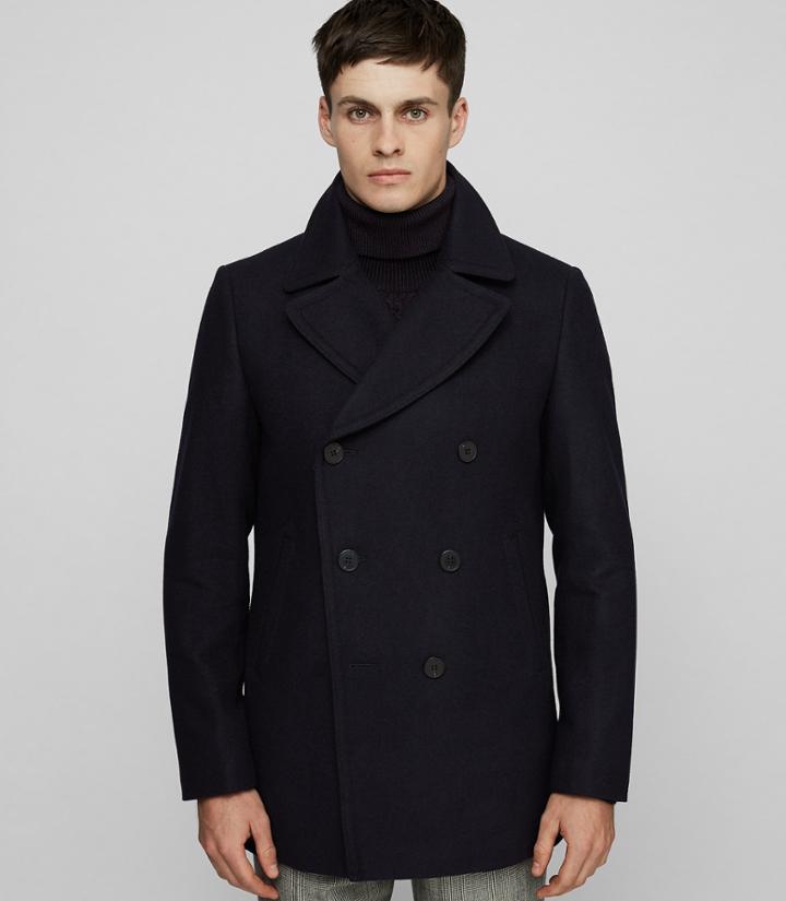 Reiss Ellis - Wool Blend Peacoat In Blue, Mens, Size S