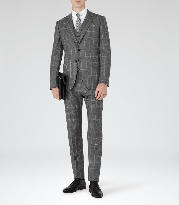 Reiss Melvin - Mens Wool Check Suit In Grey, Size 38