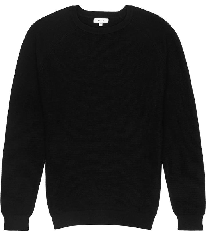 Reiss Jetty - Mens Ribbed Crew-neck Jumper In Black, Size Xs