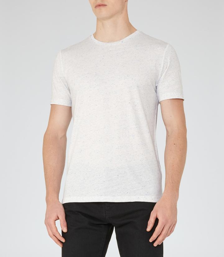 Reiss Nate - Flecked Crew-neck T-shirt In White, Mens, Size Xs