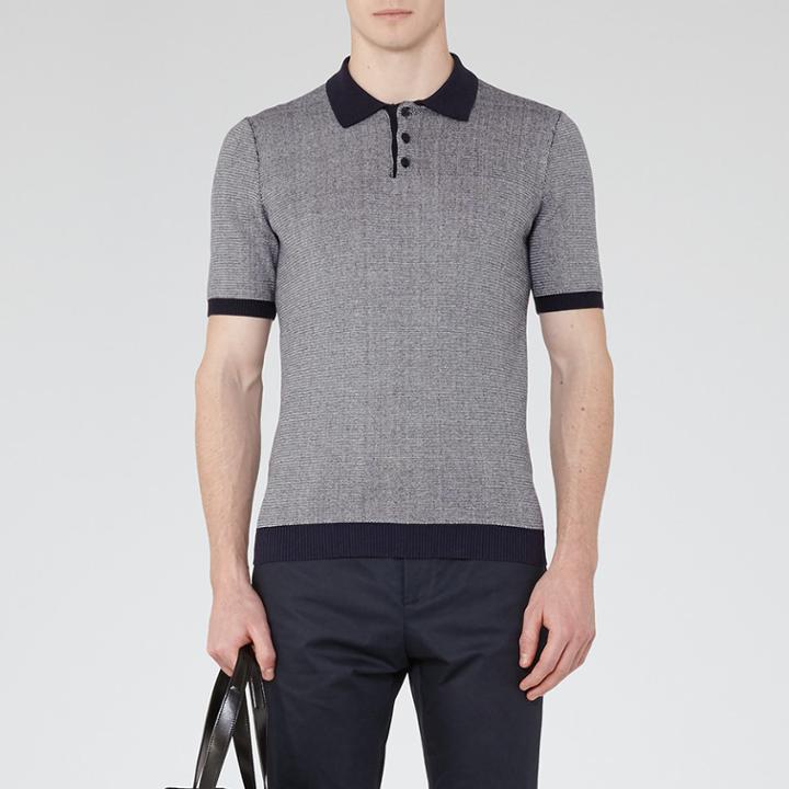 Reiss Tisley - Mens Jacquard Weave Polo Shirt In Blue