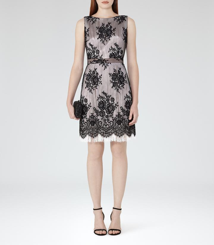 Reiss Eleonora - Womens Lace And Fringe Dress In Black, Size 4