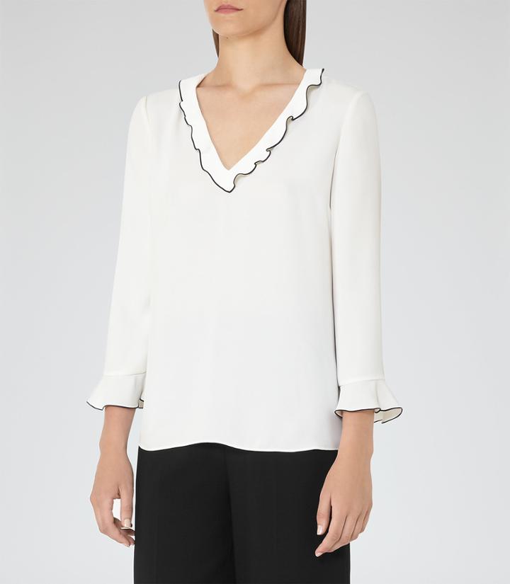 Reiss Kelis - Ruffle-detail Top In White, Womens, Size 0