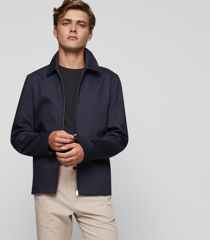 Reiss Parisian - Twill Zip Jacket In Blue, Mens, Size Xs