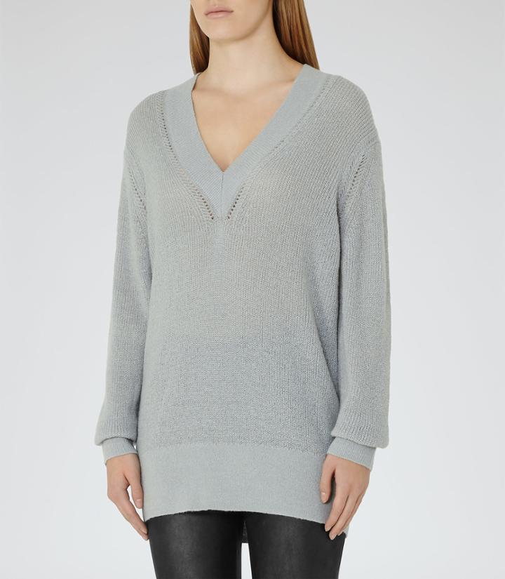 Reiss Kate - V-neck Jumper In Green, Womens, Size S