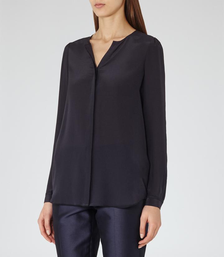 Reiss Tiffany - Womens Silk Top In Blue, Size 4