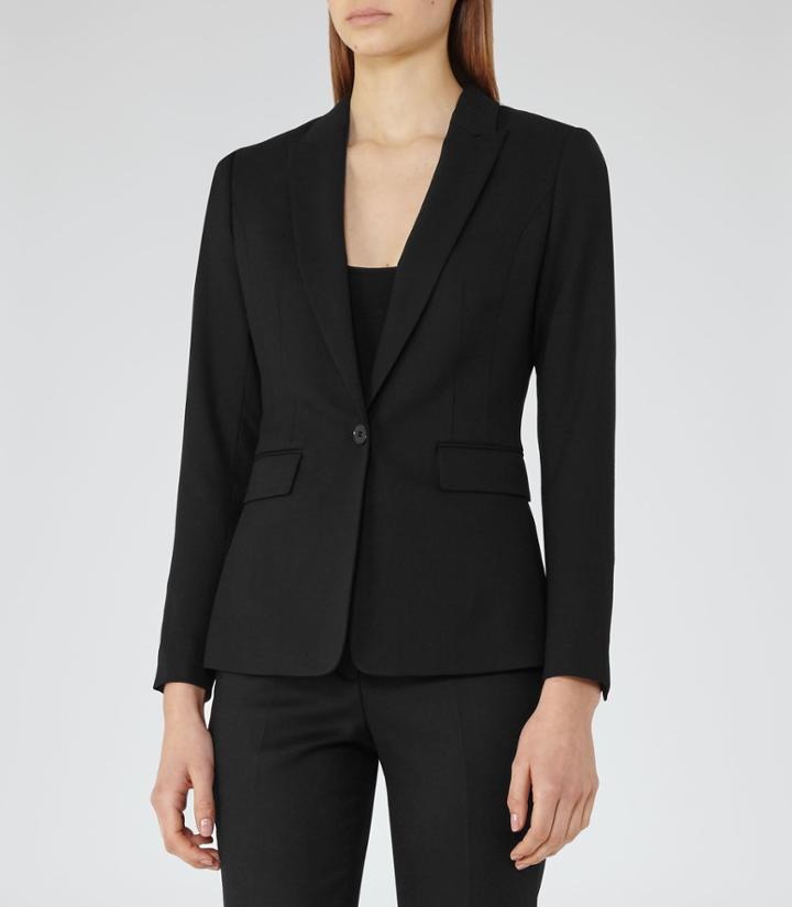 Reiss Dartmouths Jacket - Textured Single-breasted Blazer In Black, Womens, Size 2