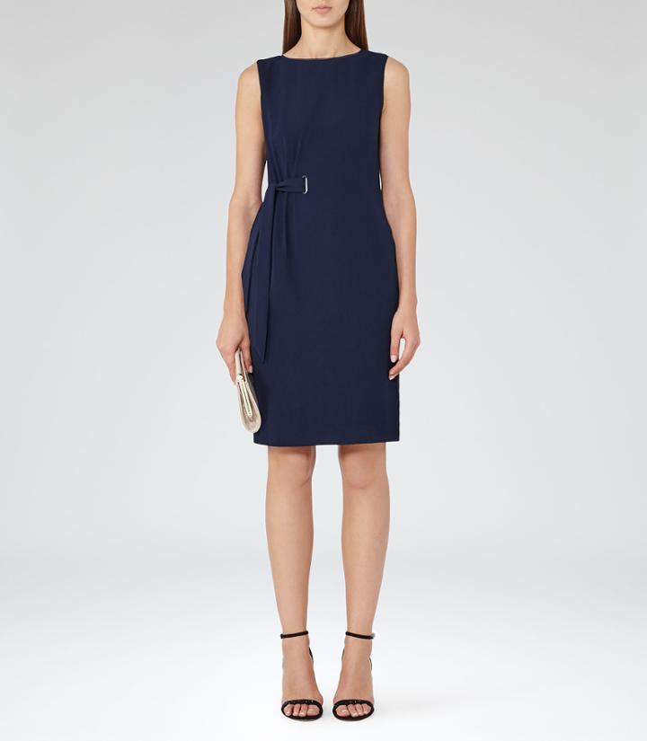 Reiss Libra - Womens Waist-tie Dress In Blue, Size 6