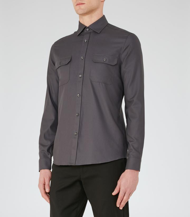 Reiss Renoir - Mens Twill Cotton Shirt In Grey, Size Xs