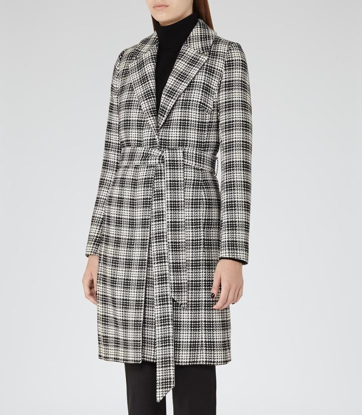 Reiss Rowan - Womens Textured Checked Coat In Black, Size 6