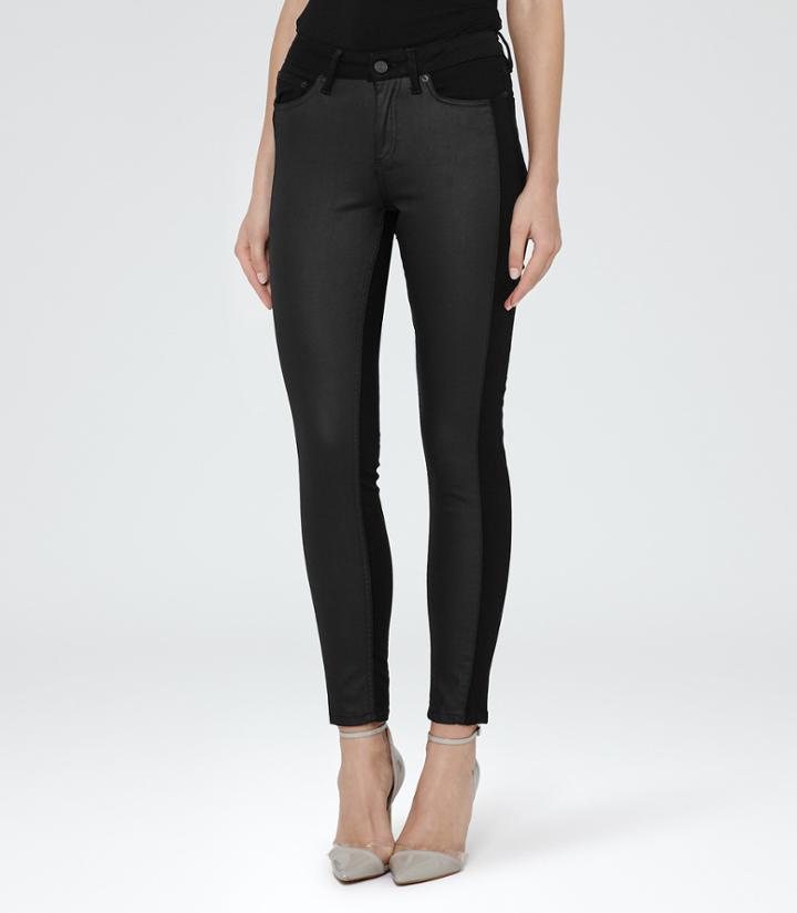 Reiss Stevie Panelled - Womens Panelled Skinny Jeans In Black, Size 24