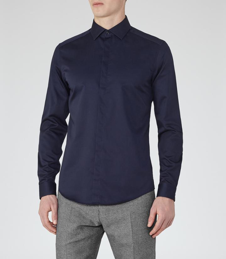 Reiss Jupiter - Mens Concealed Placket Shirt In Blue, Size M