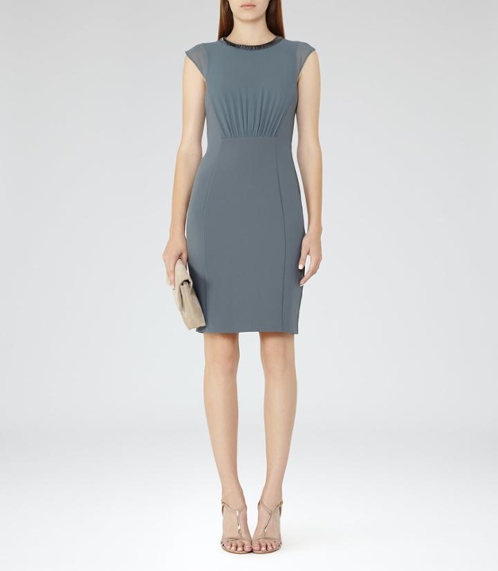 Reiss Serre - Womens Embellished-neckline Dress In Green, Size 6
