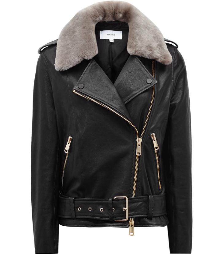 Reiss Dree - Womens Shearling And Leather Jacket In Black, Size 4