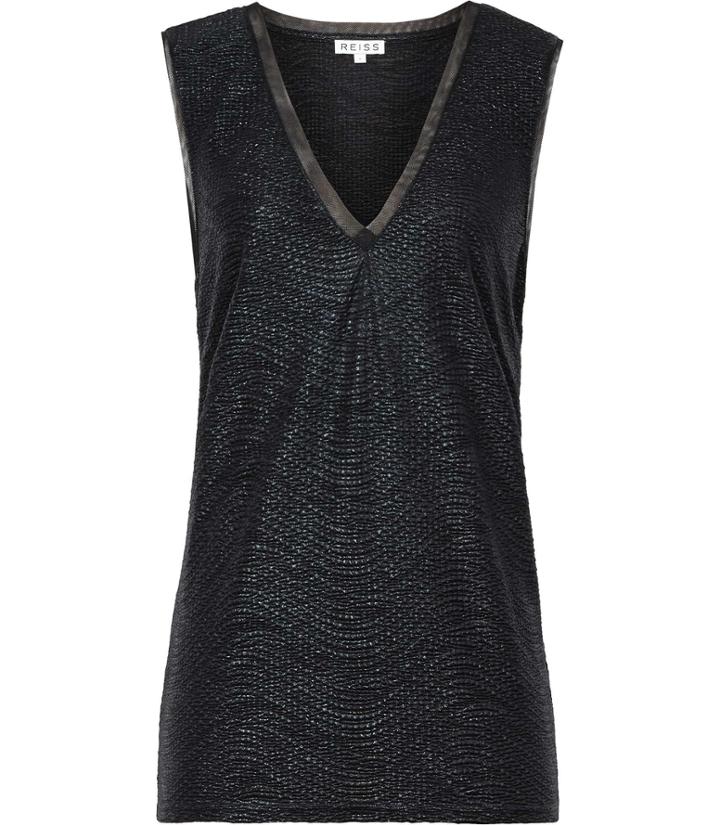 Reiss Ona Metallic - Womens Fluid Metallic Vest In Black, Size Xs