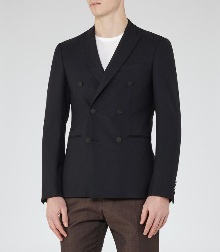 Reiss Curtis B - Mens Wool Double-breasted Blazer In Blue, Size 34