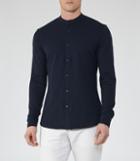 Reiss Harvey - Pique Grandad Collar Shirt In Blue, Mens, Size Xs