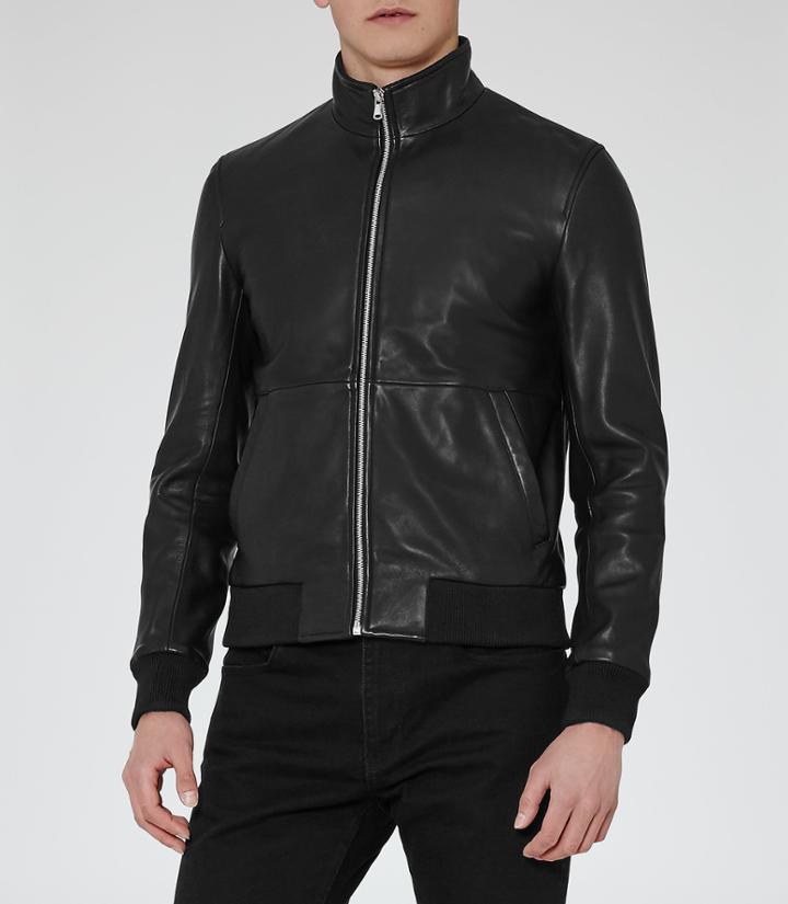 Reiss Bruno - Mens Funnel Neck Bomber Jacket In Black, Size S