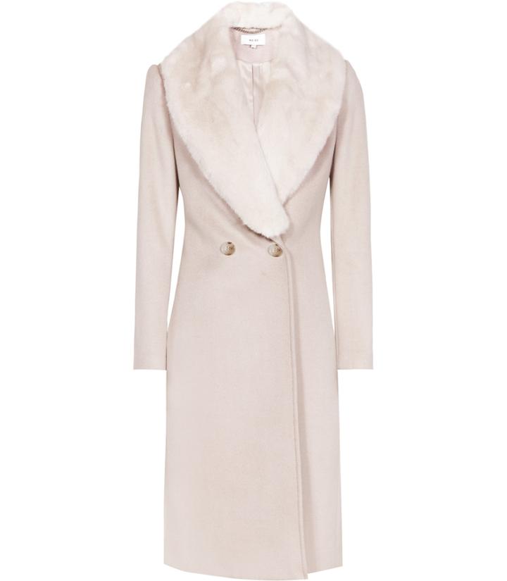 Reiss Franchesca - Womens Faux-fur Detail Coat In Grey, Size 4