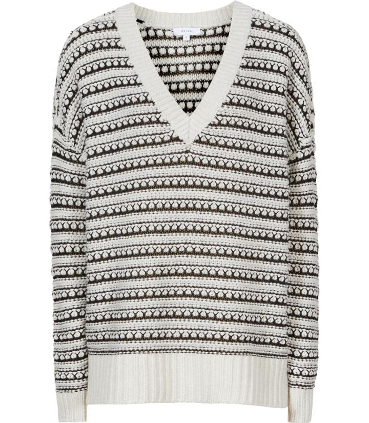 Reiss Eshan - Womens Textured V-neck Jumper In White, Size Xs