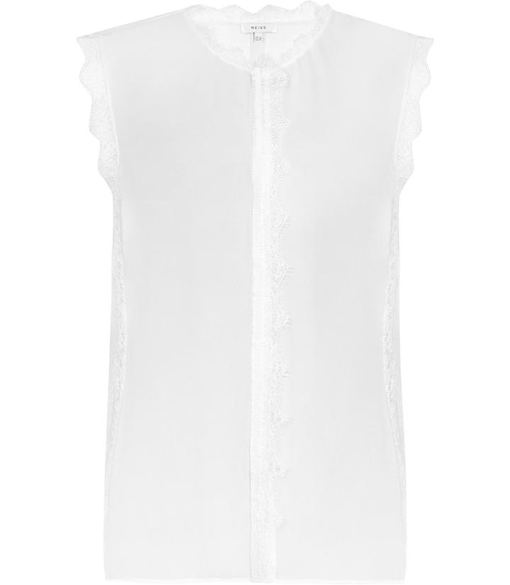 Reiss Jean - Womens Lace-trim Sleeveless Blouse In White, Size 4