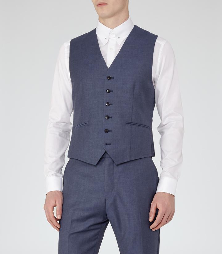Reiss Harry W - Modern Fit Waistcoat In Blue, Mens, Size 38