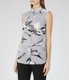 Reiss Bex - Printed Sleeveless Shirt In Black, Womens, Size 0