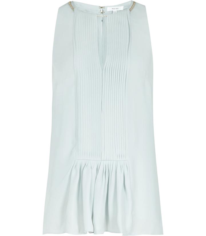 Reiss Leondas - Womens Pleat And Chain Detail Top In Blue, Size 4
