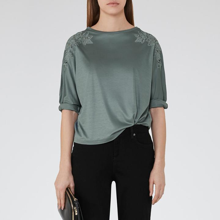 Reiss Ashleigh - Womens Embroidery Detail Top In Green