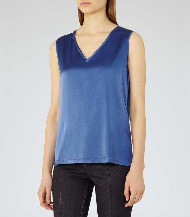 Reiss Fi - Silk-front Tank Top In Blue, Womens, Size Xs