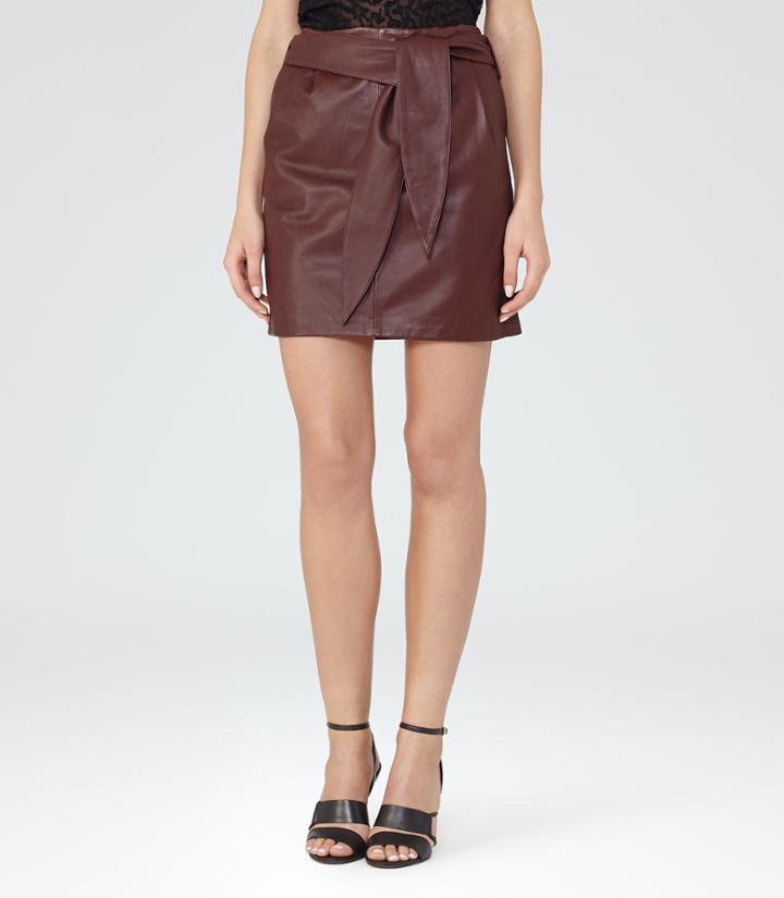 Reiss Leonie - Womens Belted Leather Mini Skirt In Red, Size 6