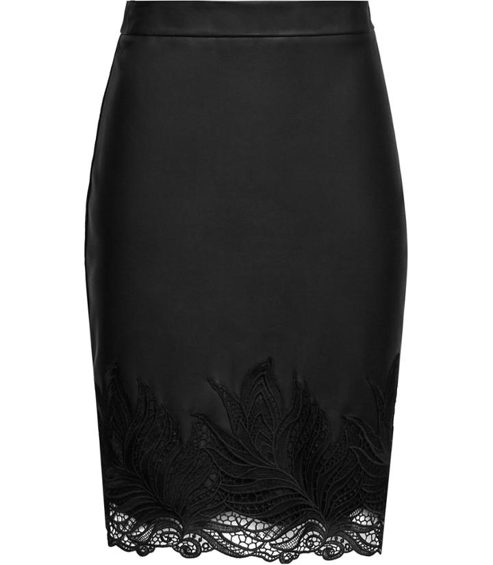 Reiss Riviera - Womens Leather And Lace Pencil Skirt In Black, Size 4