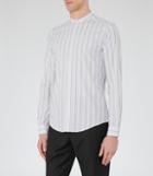 Reiss James - Stripe Grandad Collar Shirt In White, Mens, Size S