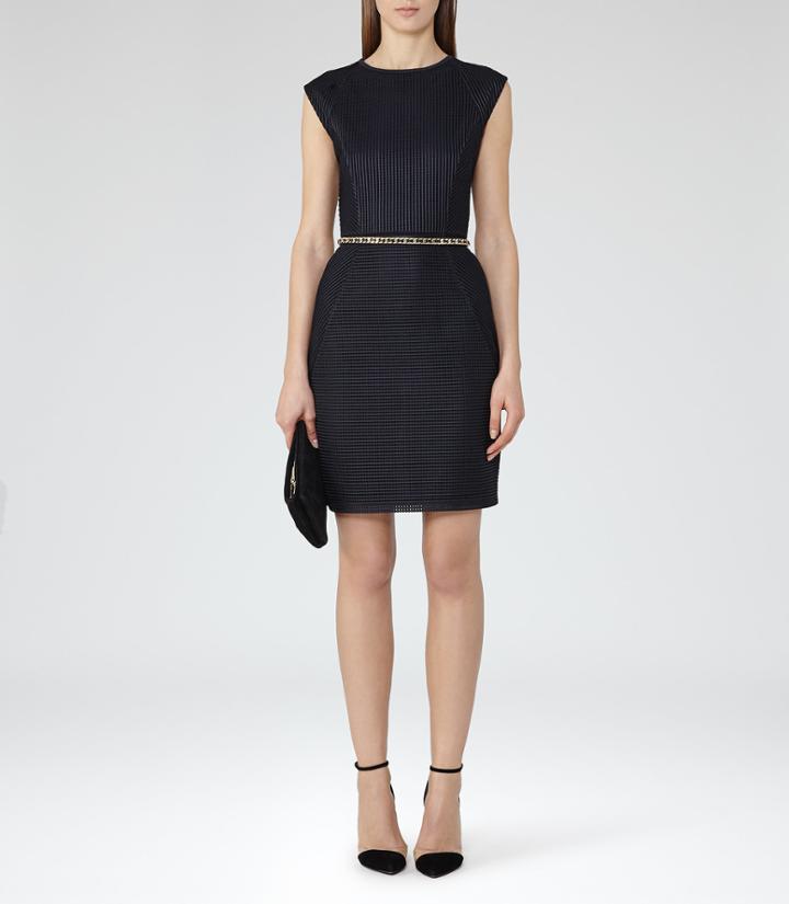 Reiss Granger - Womens High-neck Jersey Dress In Blue, Size 6