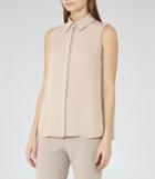 Reiss Vera - Sleeveless Silk Shirt In Brown, Womens, Size 0
