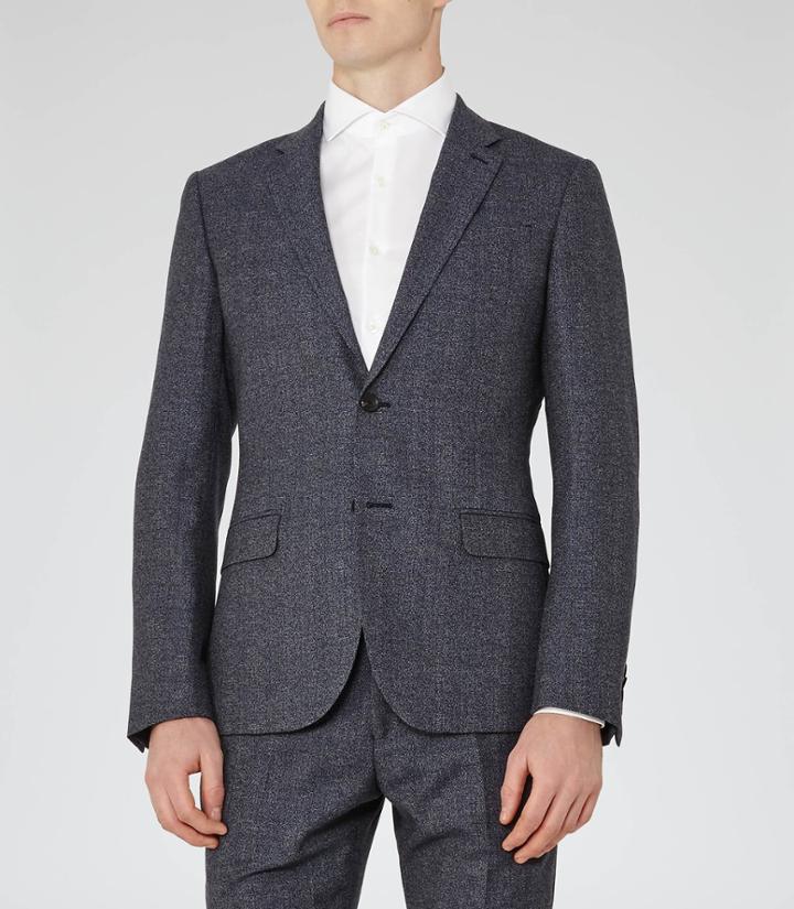 Reiss Host B - Mens Wool Notch Lapel Blazer In Blue, Size 36