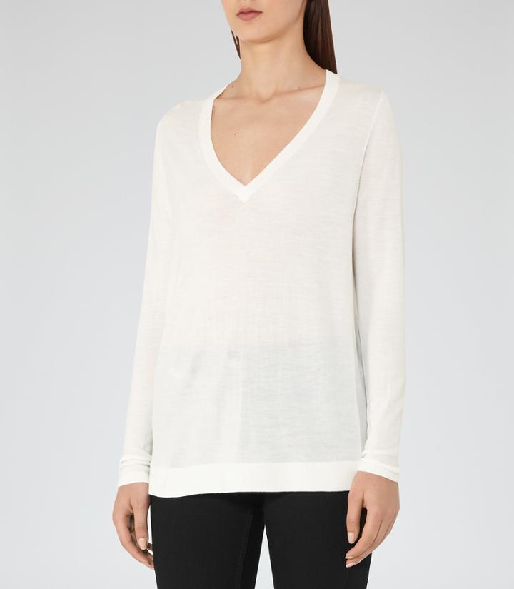 Reiss Sally - Womens V-neck Jumper In White, Size 4