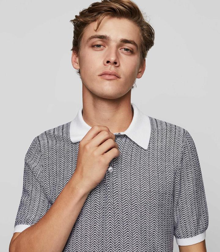 Reiss Danny - Herringbone Polo Shirt In White, Mens, Size Xs