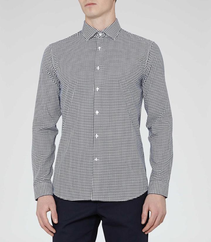 Reiss Silver - Mens Slim Houndstooth Shirt In Blue, Size S