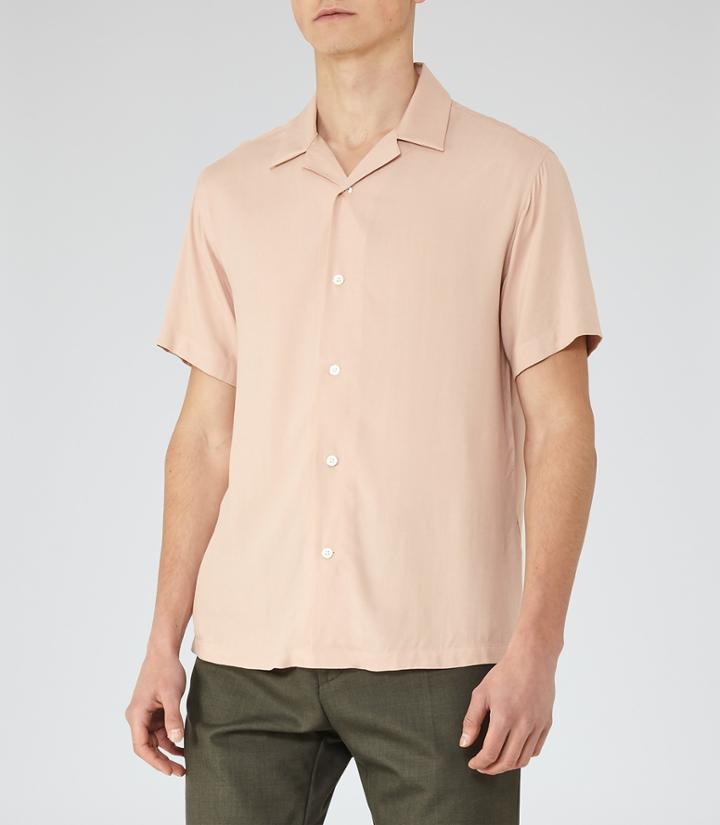 Reiss Lebrewski - Twill Cuban Collar Shirt In Pink, Mens, Size S
